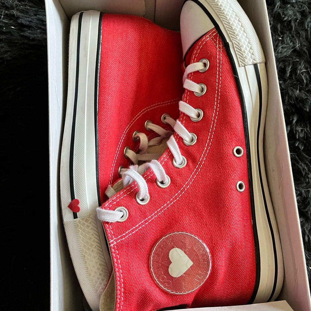 Converse Chuck Taylor All Star Red High-Top Sneakers with Heart Detail - Picture 2 of 8